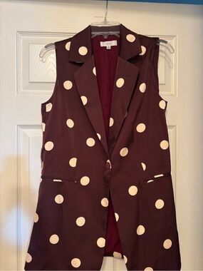 Ovi Maroon Polka Dot Sleeveless Blazer Vest